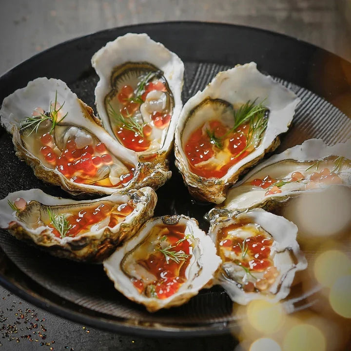 Recette d'huîtres tosazu et perles infusées au shiso rouge