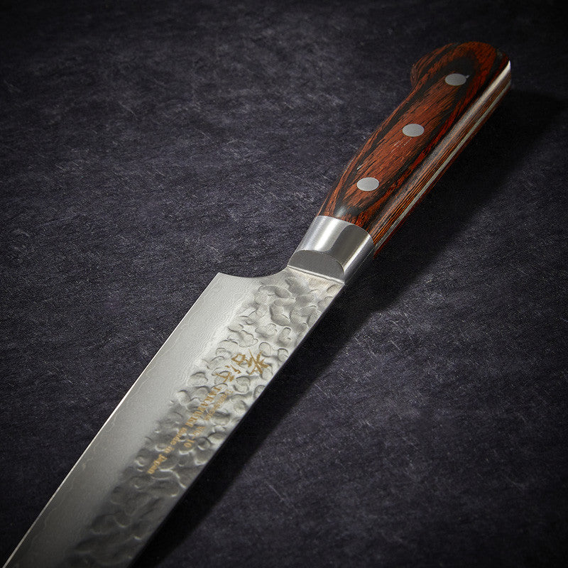 Slicer knife, 33-layer hammered Damascus blade 240 mm