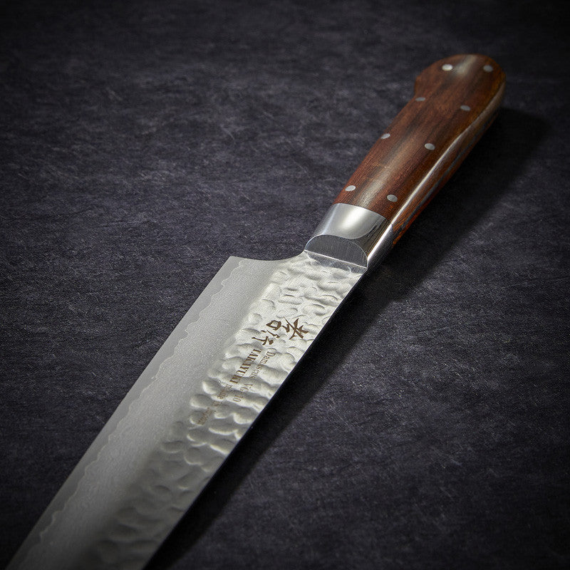 Slicer knife Damascus 33-layer hammered blade 240 mm