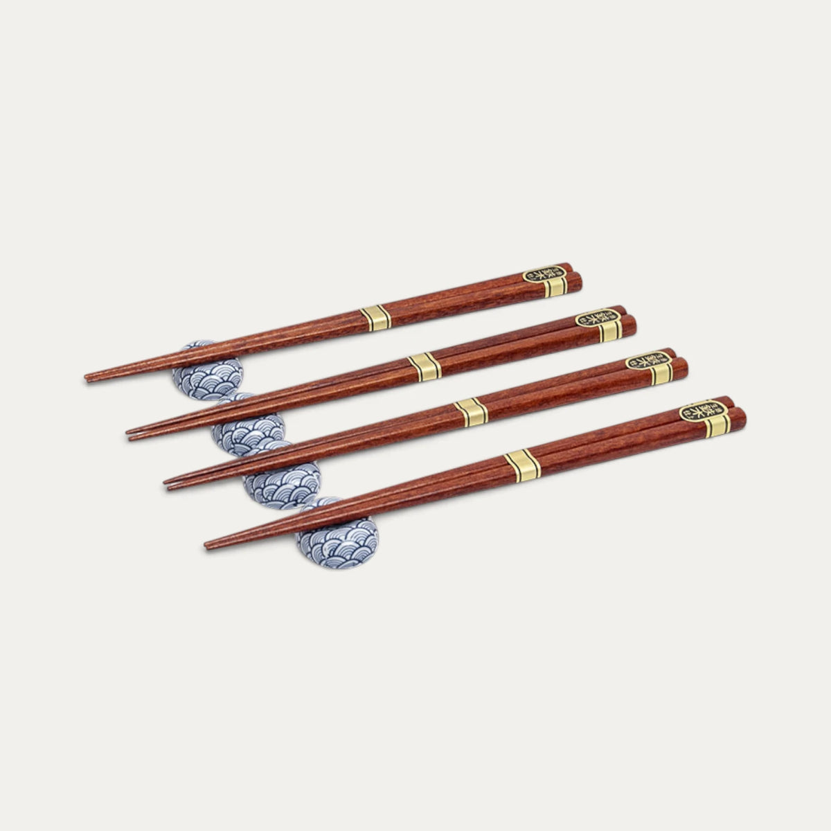 Set mit 4 Paar Essstäbchen und 4 Ablagen