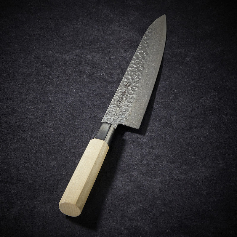 Chefmes met Damast 45-laags gehamerd blad 240 mm