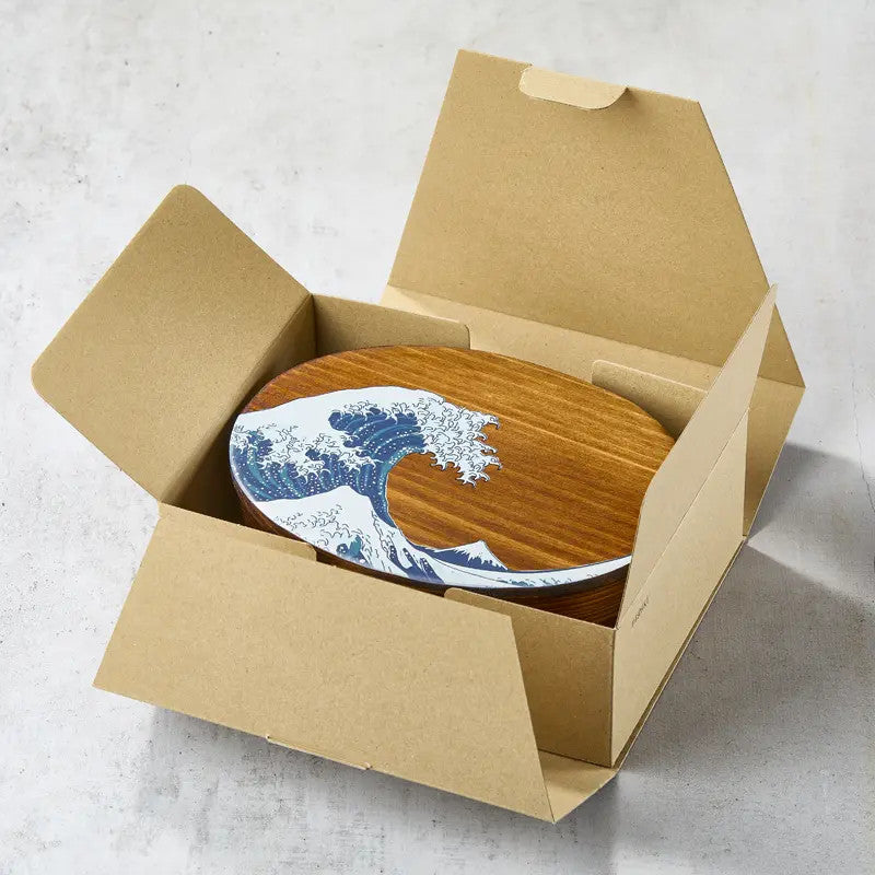 Bento box em madeira de cedro lacada com motivo Hokusai, 700 ml, 18013568 mm