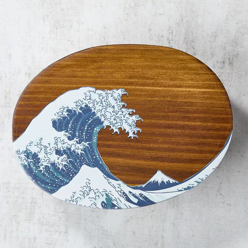 Bento box de madeira de cedro lacada motivo Hokusai, 700 ml, 18013568 mm