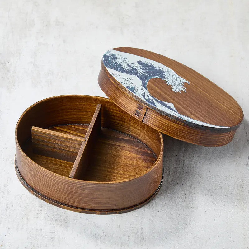 Bento box de madeira de cedro lacada motivo Hokusai, 700 ml, 18013568 mm