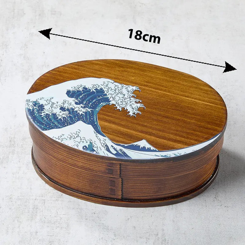 Bento box de madeira de cedro lacada motivo Hokusai, 700 ml, 18013568 mm