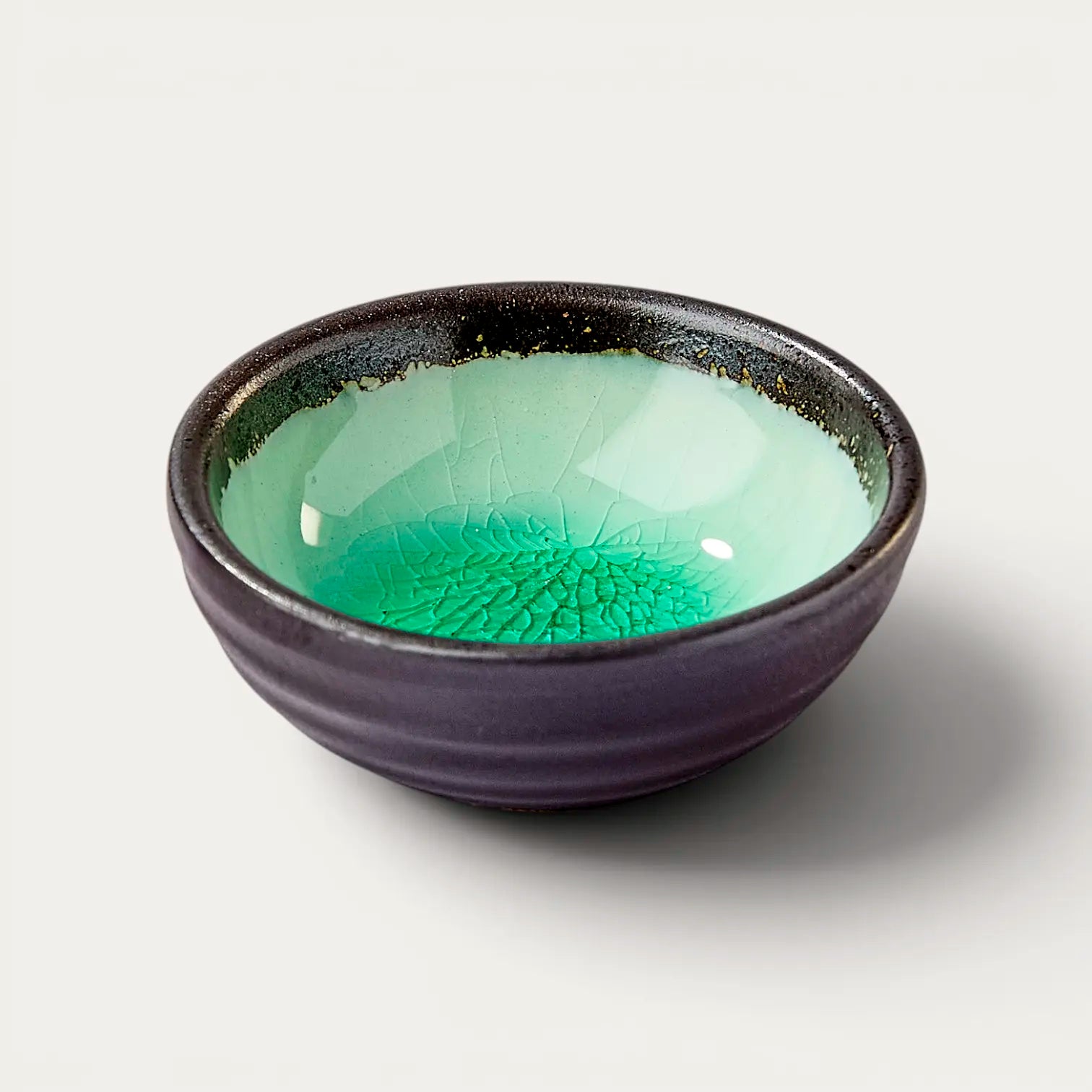 Coupelle céramique et verre émaillé - Vert océan profond