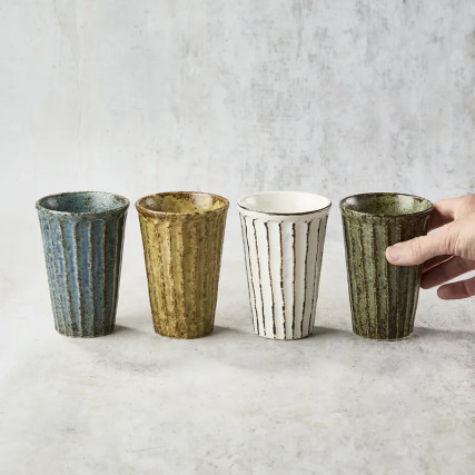 nsemble de 4 verres à bière, motif Shinogi, 300 ml, φ8.5×12㎝ 