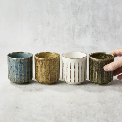 Conjunto de 4 tazas de té, patrón Shinogi, 220 ml, φ7.4 × 8.1㎝