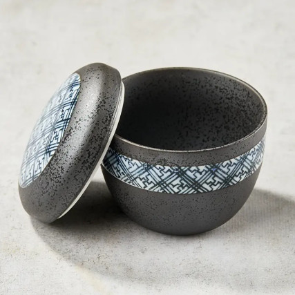 Bowl in Chawan-Mushi, Black Crystal pattern