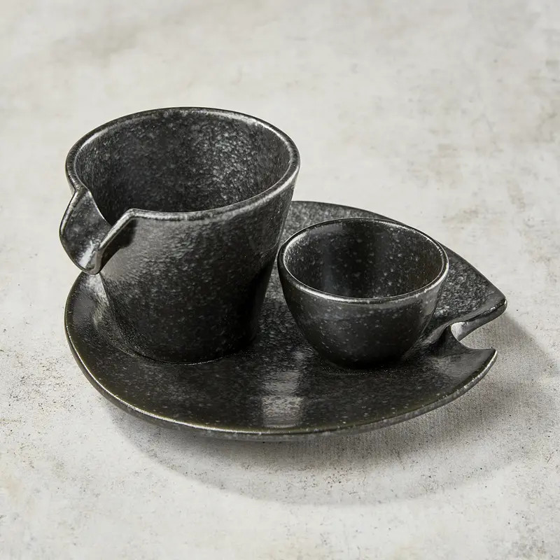 Katakuchi Yksittäinen Sake Service Katakuchi 3 huonetta, hopea musta muotoilu