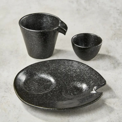 Katakuchi Individual Sake Service Katakuchi 3 Rooms, Silver Black Design