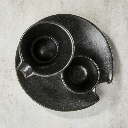 Service à saké individuel Katakuchi 3 pièces, design noir argenté