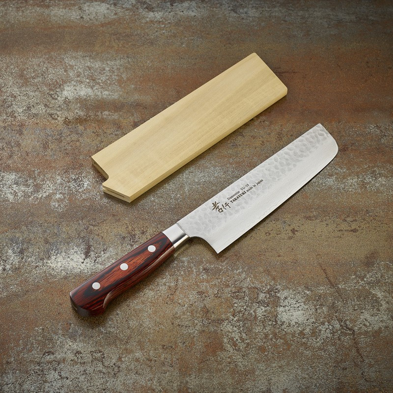 Nakiri knife for vegetables, Damascus 33 layers hammered blade 160 mm