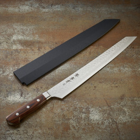 Kiritsuke Yanagiba sashimi knife, Damascus 17 layers hammered blade 300mm Japanese knives