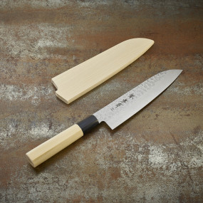 Couteau Santoku lame Damassée 45 couches martelée 180 mm