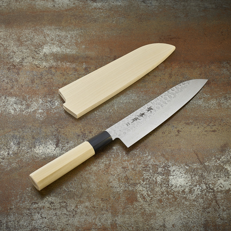 Santoku knife Damascus 45 layers hammered blade 180 mm