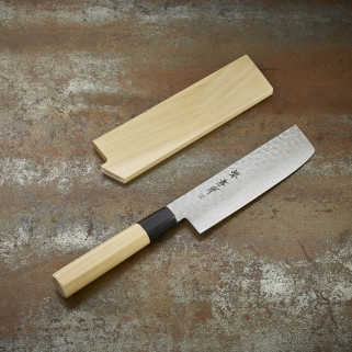 Couteau Nakiri à légumes lame Damassée 45 couches martelée 160 mm