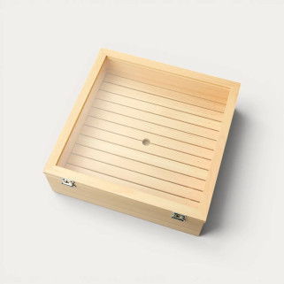 Caja de madera de sushi nugo hinoki con bisagras, tamaño s