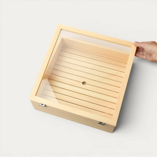 Caja de madera de sushi nugo hinoki con bisagras, tamaño s