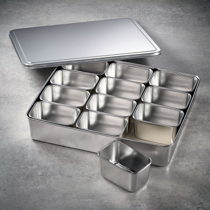 12 Mini rectangular seasoning vat with lid and container Dishies - nettings - gastro containers
