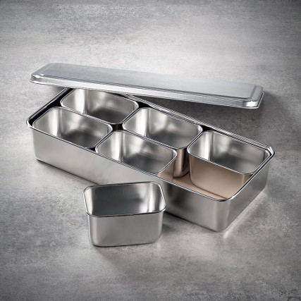 6 Mini rectangular seasoning vat with lid and container Dishies - nettings - gastro containers