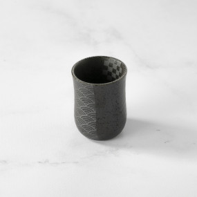Sake glass, silver and black, Komon design