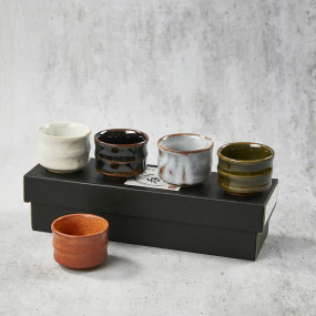 Set of 5 Sake drinking cups, bamboo pattern