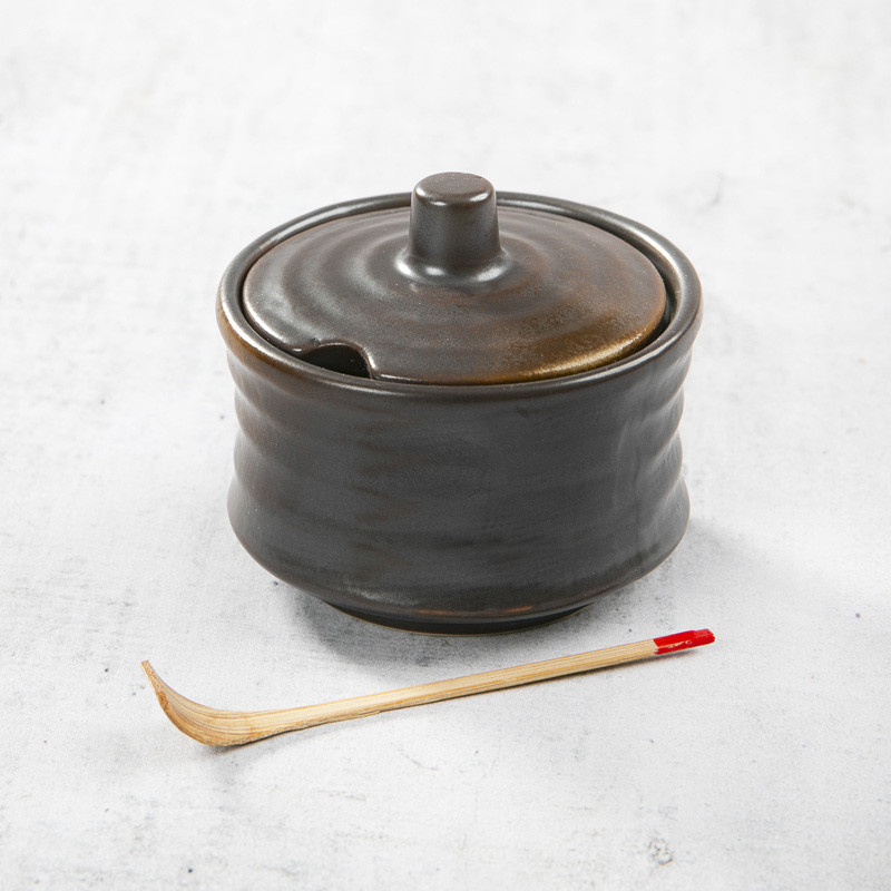 Shichimi-karashi-pot de especias, diseño Yakishime cylindrical