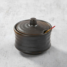 Shichimi-karashi-pot de especias, diseño Yakishime cylindrical