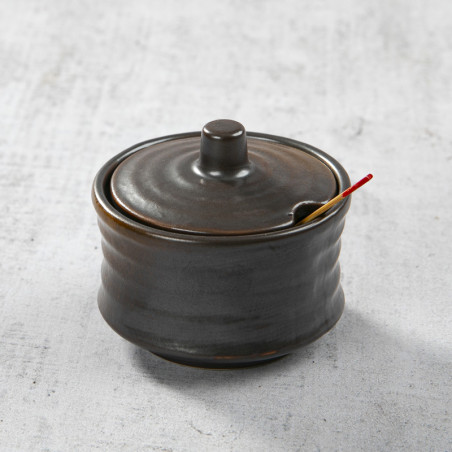 Shichimi Pot, Karashi, Spices, Yakishime Cylindrical Design