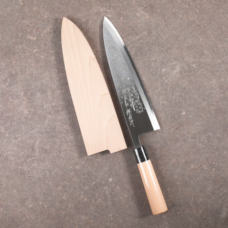 Cuchillo Kasumitogi Deba 300 mm, diseño "Maiko y flor de cerezo" de Michiko KUBOTA Cuchillo Kasumitogi Deba 300 mm, diseño "Maiko y flor de cerezo" de Michiko KUBOTA