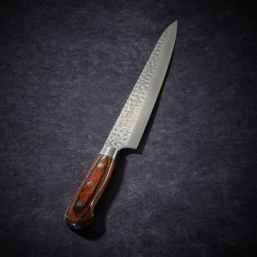 Slicer knife, Damascus 33 layers hammered blade 240 mm