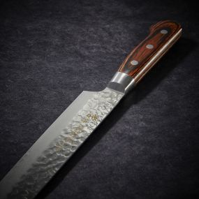 Cuchillo Kengata Yanagiba para sashimi con 33 capas en acero de Damasco con hoja martillada de 270 mm