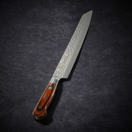 Sashimi Kengata Yanagiba knife, Damascus 33 layers hammered blade 270 mm