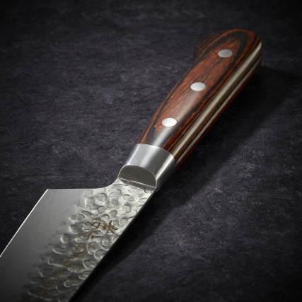 Kengata Santoku knife, Damascus 33 layers hammered blade 160 mm