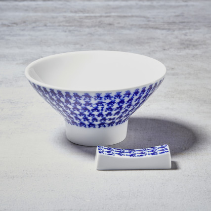 Duo bol à riz et porte-baguettes en porcelaine Nikko