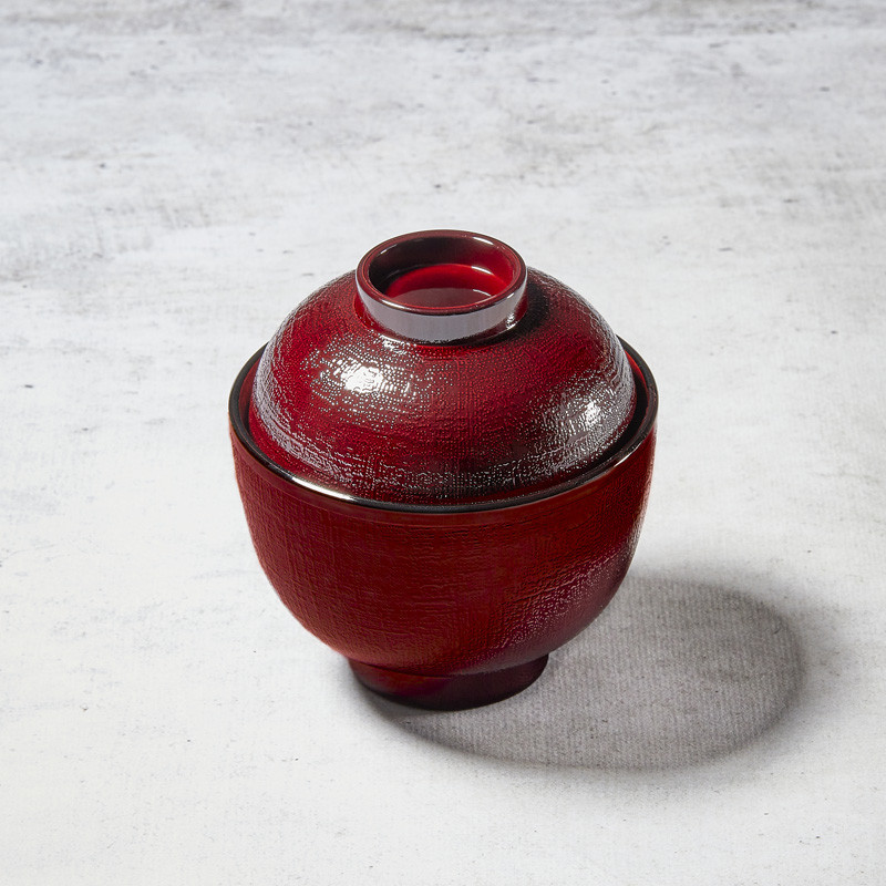 Traditional miso soup bowl with random lines and fabric pattern Traditional miso soup bowl with random lines and fabric pattern