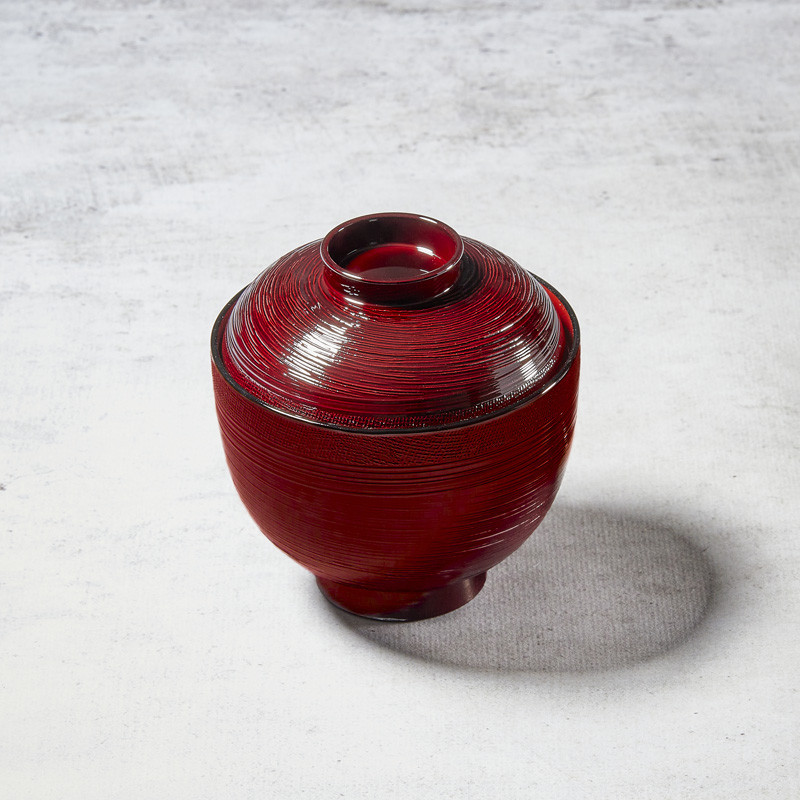 Traditional miso soup bowl with random lines and fabric pattern Traditional miso soup bowl with random lines and fabric pattern