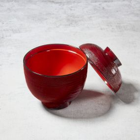 Traditional miso soup bowl with random lines and fabric pattern