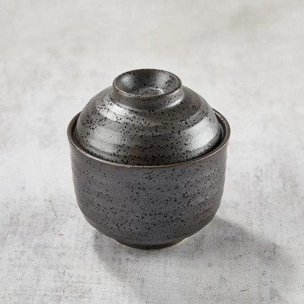 Bolle i Chawan-Mushi, svart glasur mønster, 145 ml