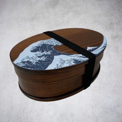 Bento box bois de cèdre laqué motif Hokusai, 700 ml, 18013568 mm