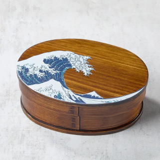 Bento de madera de cedro lacado con motivo Hokusai, 700 ml, 18013568 mm