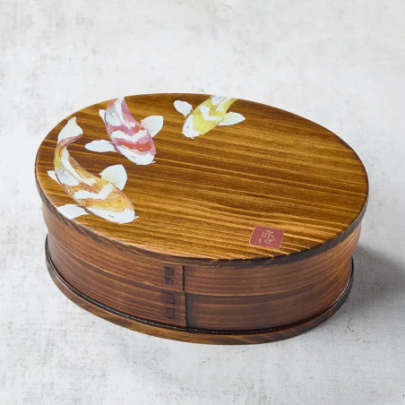Bento de madera de cedro lacado con motivo Koï, 700 ml, 18013568 mm
