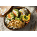 Lacquered cedar wood bento box with koi design, 700 ml, 180*135*68 mm