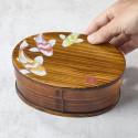 Lacquered cedar wood bento box with koi design, 700 ml, 180*135*68 mm