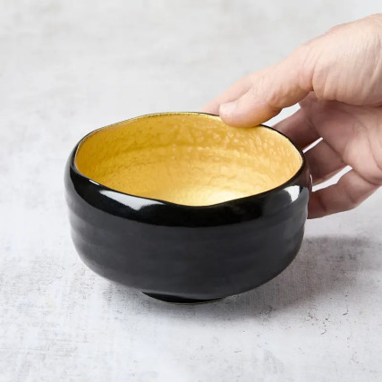 Bol à thé matcha luxueux glaçure or 