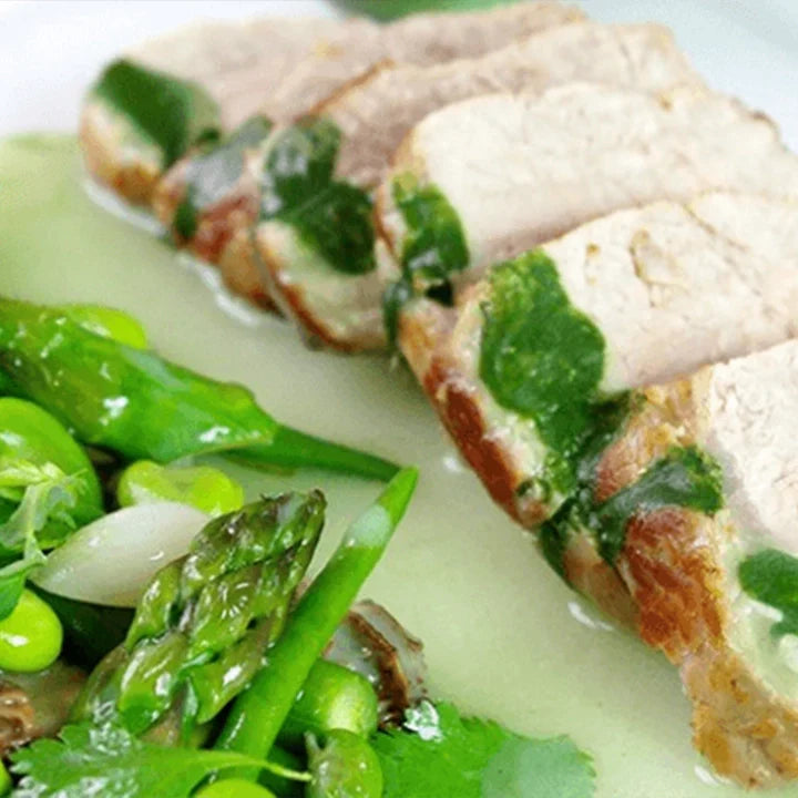 Veau grillé et les légumes de printemps, sauce Matcha