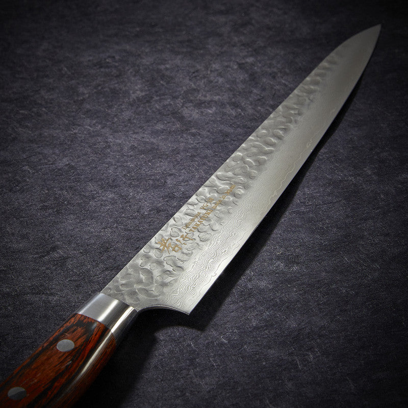Slicer knife, 33-layer hammered Damascus blade 240 mm