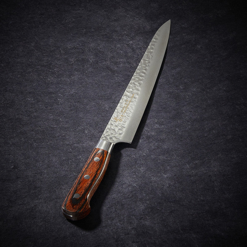 Slicer knife, 33-layer hammered Damascus blade 240 mm