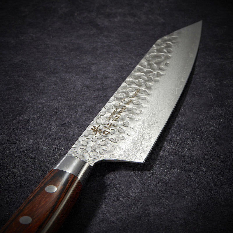 Kengata Santoku mes, 33-laags gehamerd Damast lemmet 160 mm